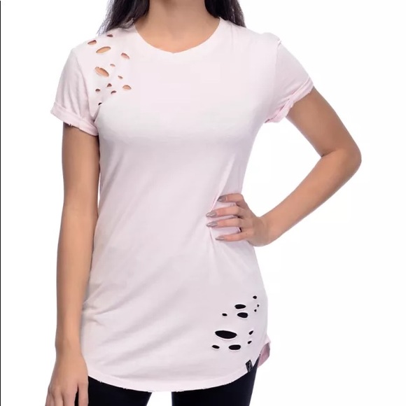 Ninth Hall Dear Pink Destructed Elongated T-Shirt - Picture 1 of 4